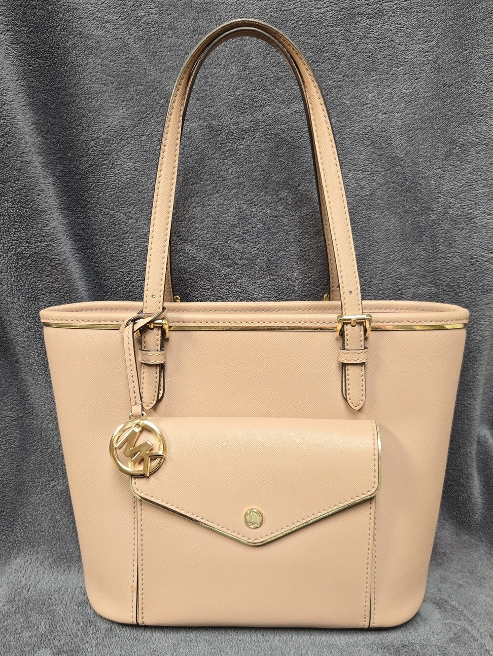 Michael Kors Blush Pink Saffiano Tote with Front Pocket and Gold Hardware